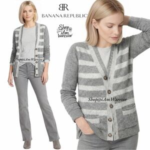 Banana Republic striped ruffle v-neck cardigan *shop@iamwarrior